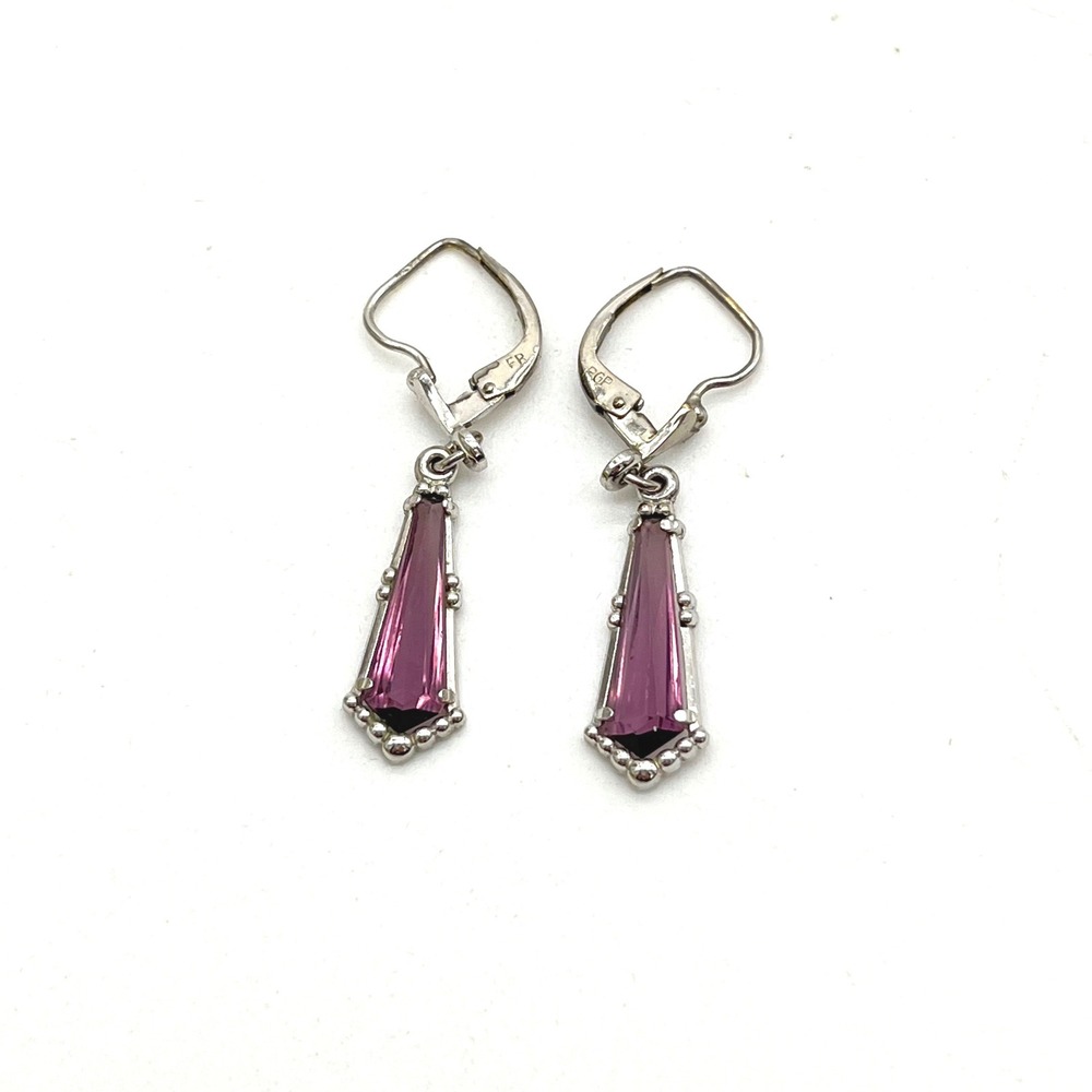 Vintage West Germany RGP Purple Glass Art Deco Tapered Drop Leverback Earrings